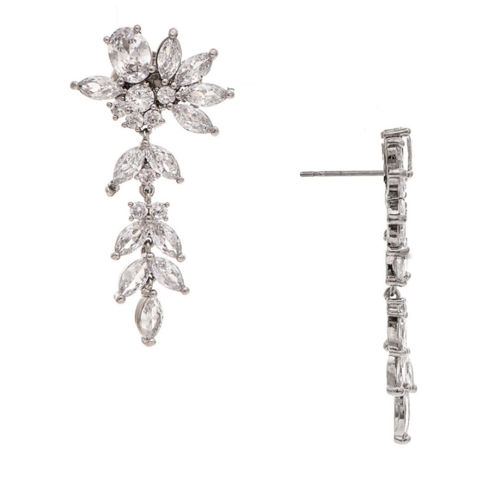RIVKA FRIEDMAN Rhodium Clad CZ Drop Jewel Earrings - Picture 2 of 8